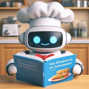 a chef robot is reading a tutorial with the title how to handle errors and exceptions in transactions in a class