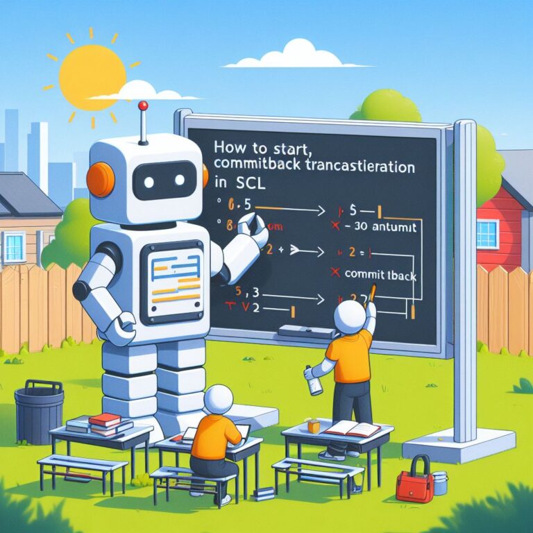 a engineer robot is designing a tutorial with the title how to start commit and rollback transactions in sql in a schoolyard