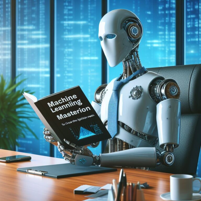 a engineer robot is following a tutorial with the title machine learning evaluation mastery how to use confusion matrix for classification problems in a schoolyard