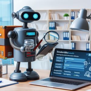 a explorer robot is designing a tutorial with the title mongodb java integration guide inserting documents into mongodb collections in java in a office
