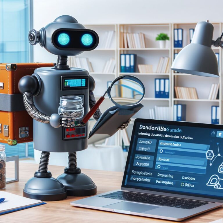 a explorer robot is designing a tutorial with the title mongodb java integration guide inserting documents into mongodb collections in java in a office