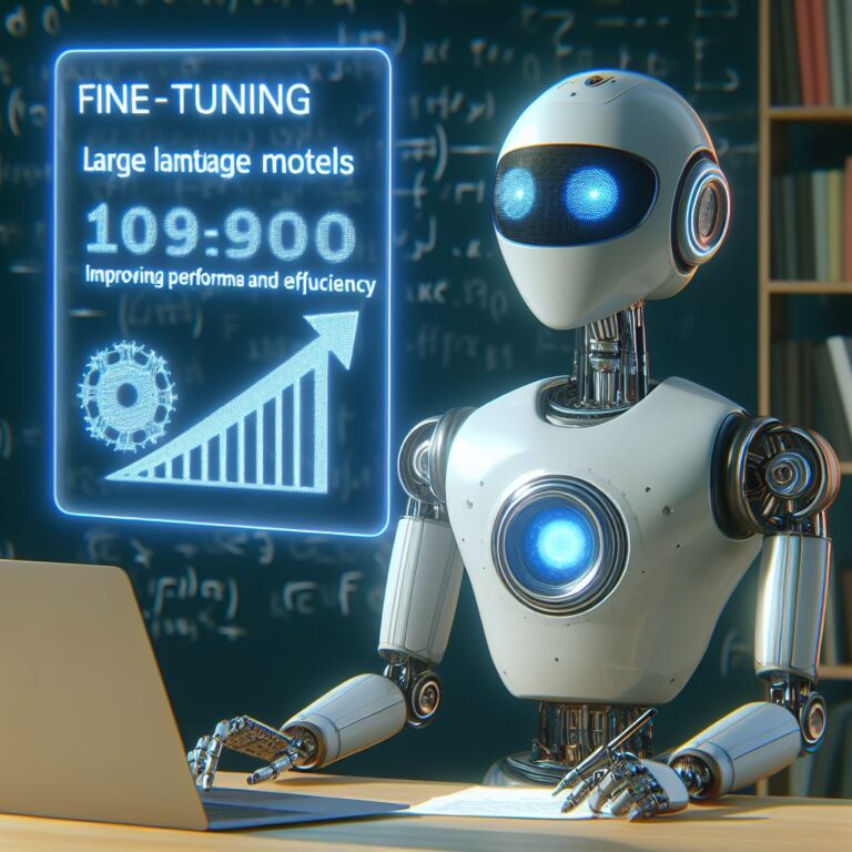a robot is improving a tutorial with the title fine tuning large language models improving performance and efficiency 1