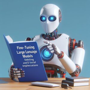 a robot is offering a tutorial with the title fine tuning large language models ethical and social implications