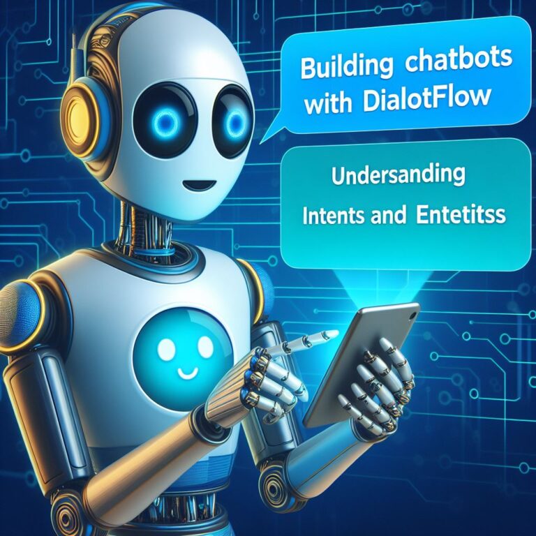 a robot is sharing a tutorial with the title building chatbots with dialogflow understanding intents and entities