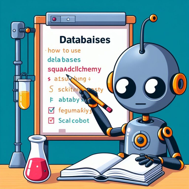 a robot is writing a tutorial with the title how to use databases and sqlalchemy in flask