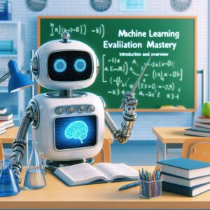 a scientist robot is publishing a tutorial with the title machine learning evaluation mastery introduction and overview in a class