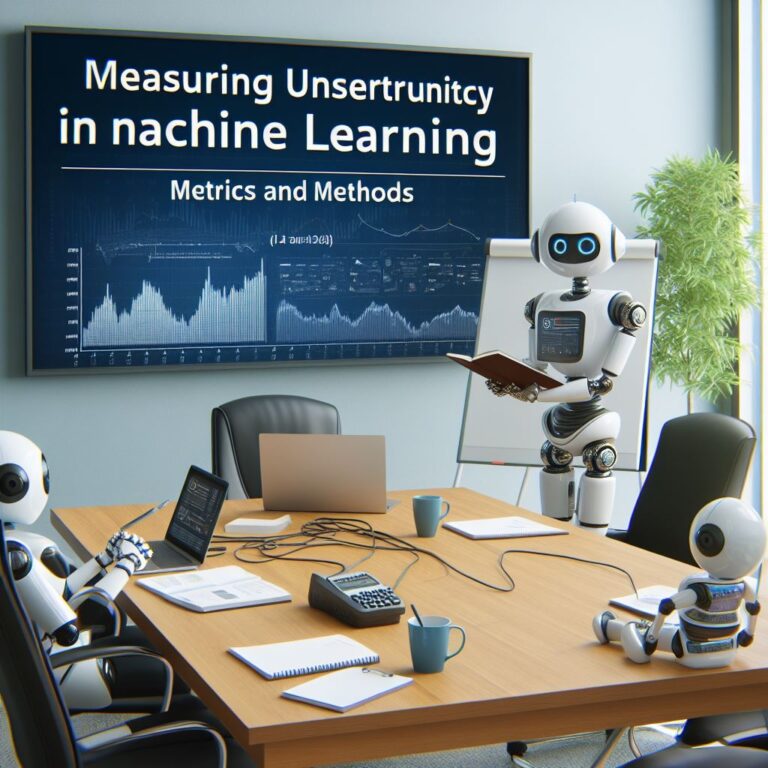 a entrepreneur robot is publishing a tutorial with the title measuring uncertainty in machine learning metrics and methods in a conference room