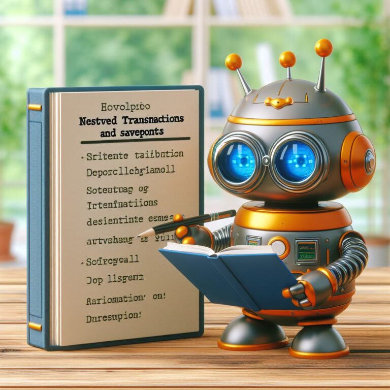 a explorer robot is developing a tutorial with the title how to use nested transactions and savepoints in a library