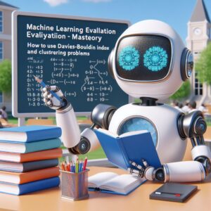 a professor robot is implementing a tutorial with the title machine learning evaluation mastery how to use davies bouldin index and dunn index for clustering problems in a campus