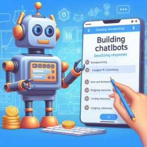 a robot is creating a tutorial with the title building chatbots with dialogflow designing and customizing responses