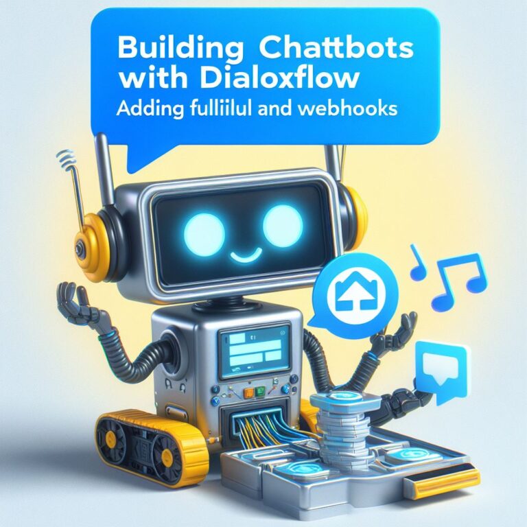 a robot is sharing a tutorial with the title building chatbots with dialogflow adding fulfillment and webhooks