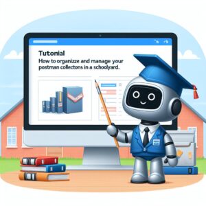 a student robot is developing a tutorial with the title how to organize and manage your postman collections in a schoolyard