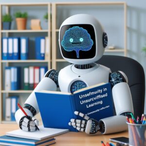 a student robot is writing a tutorial with the title uncertainty in unsupervised learning clustering and dimensionality reduction in a office