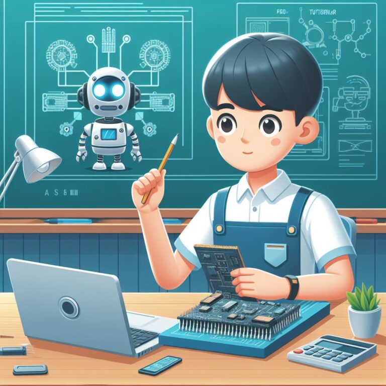 a engineer robot is designing a tutorial with the title choosing the right hardware for embedded machine learning in a campus