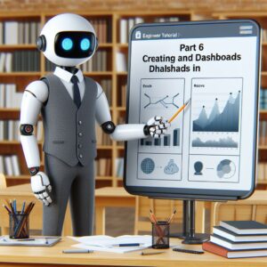 a engineer robot is teaching a tutorial with the title part 6 creating and managing dashboards in graylog in a study room