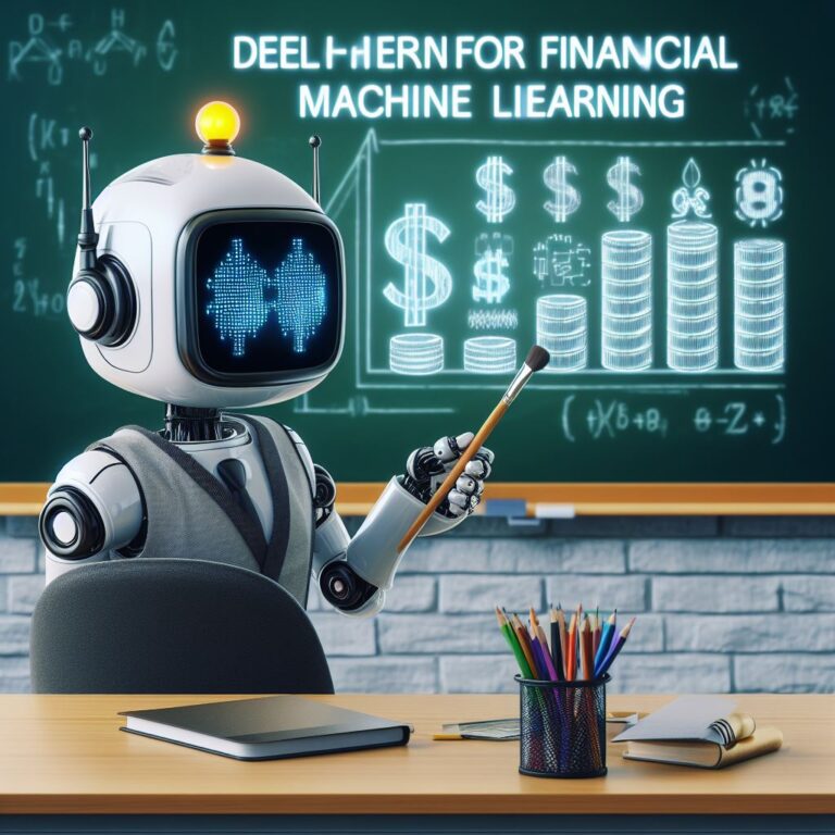 a engineer robot is watching a tutorial with the title deep learning for financial machine learning in a class