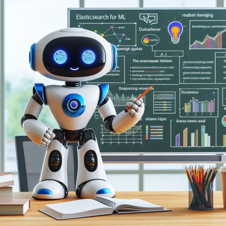 a entrepreneur robot is designing a tutorial with the title elasticsearch for ml case study sentiment analysis in a class