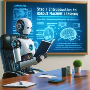 a professor robot is reading a tutorial with the title step 1 introduction to robust machine learning in a conference room