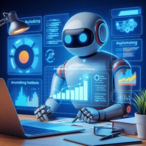 a robot is developing a tutorial with the title building chatbots with dialogflow analyzing and improving your chatbot performance