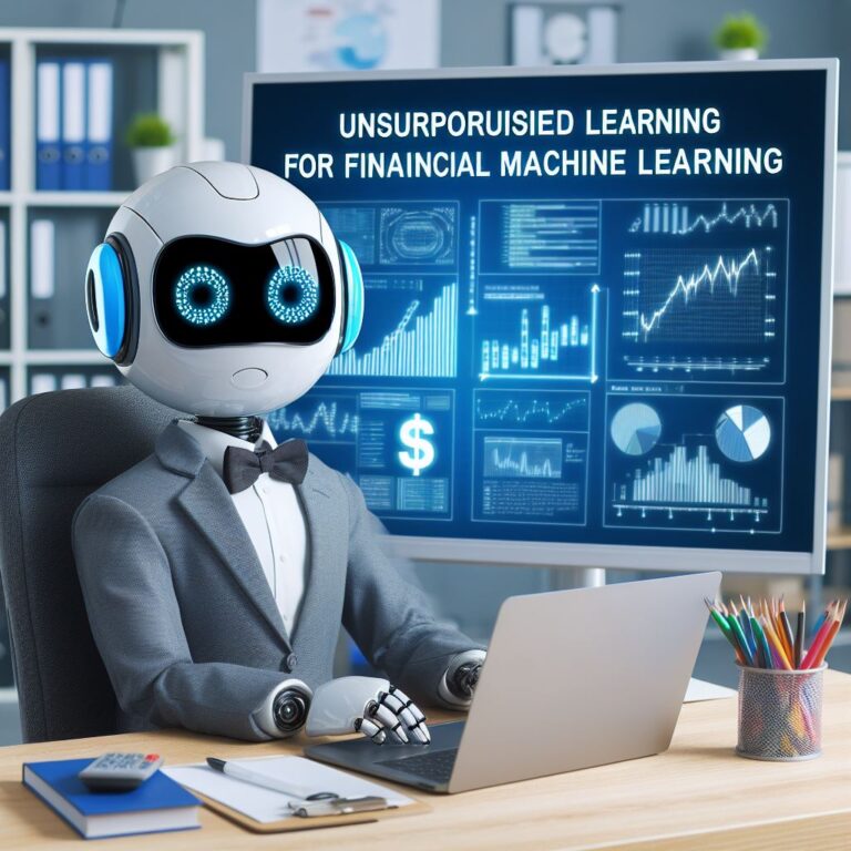 a student robot is developing a tutorial with the title unsupervised learning for financial machine learning in a office