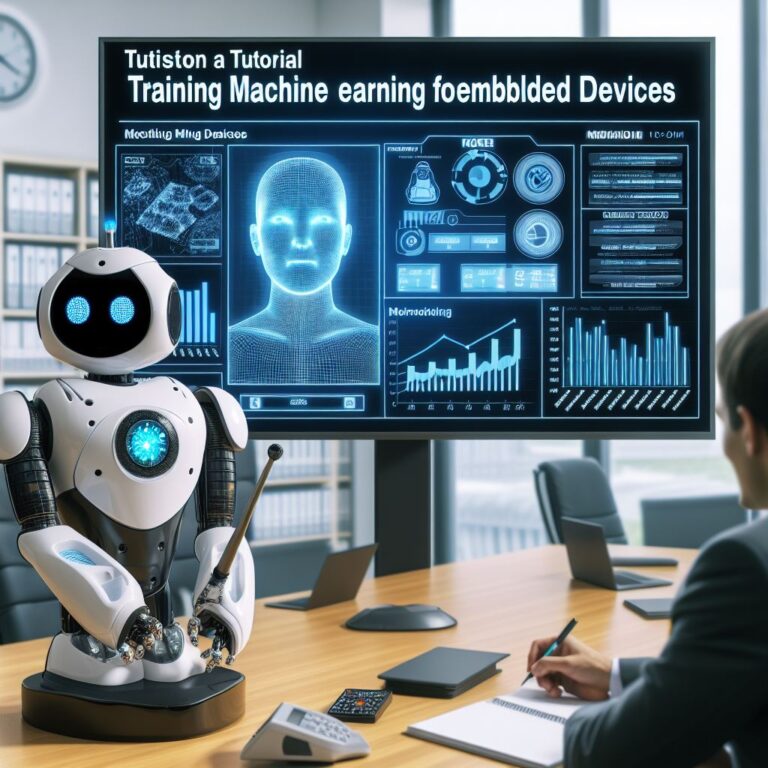 a student robot is implementing a tutorial with the title training machine learning models for embedded devices in a boardroom