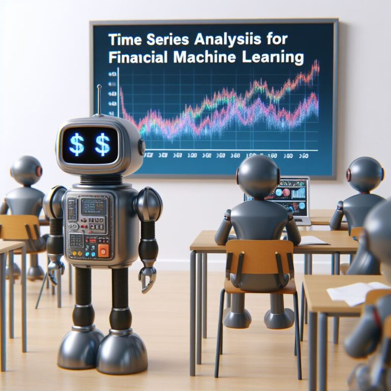 a explorer robot is watching a tutorial with the title time series analysis for financial machine learning in a class