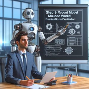 a engineer robot is developing a tutorial with the title step 9 robust model evaluation and validation in a boardroom