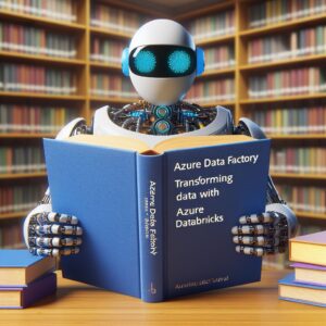 a engineer robot is reading a tutorial with the title azure data factory transforming data with azure databricks in a library