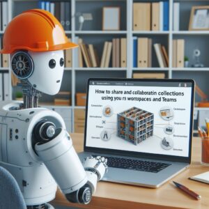 a engineer robot is watching a tutorial with the title how to share and collaborate on your postman collections using workspaces and teams in a study room