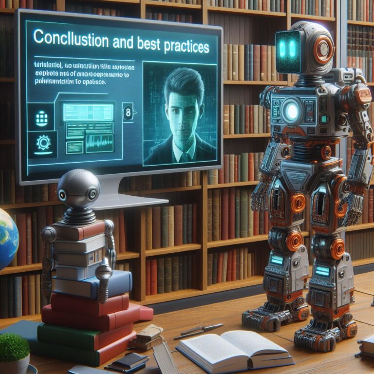 a explorer robot is watching a tutorial with the title part 8 conclusion and best practices in a library