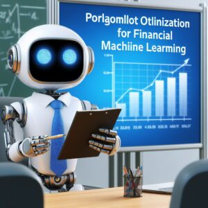 a professor robot is publishing a tutorial with the title portfolio optimization for financial machine learning in a conference room