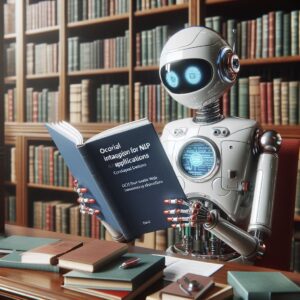 a professor robot is reading a tutorial with the title ocr integration for nlp applications conclusion and future directions in a library