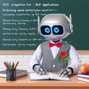 a professor robot is writing a tutorial with the title ocr integration for nlp applications performing named entity recognition on ocr text in a schoolyard