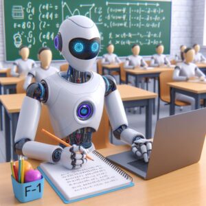 a student robot is writing a tutorial with the title f1 machine learning essentials optimizing f1 score with feature selection in a class