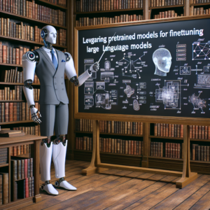 a businessman robot is presenting a tutorial with the title leveraging pretrained models for finetuning large language models in a library