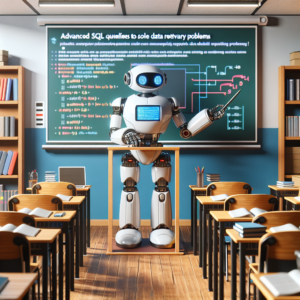 a engineer robot is implementing a tutorial with the title advanced sql queries to solve complex data retrieval problems in a class
