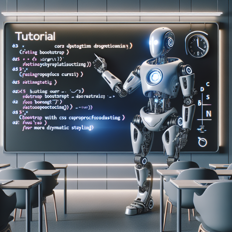 a engineer robot is writing a tutorial with the title integrating bootstrap with css preprocessors for more dynamic styling in a class