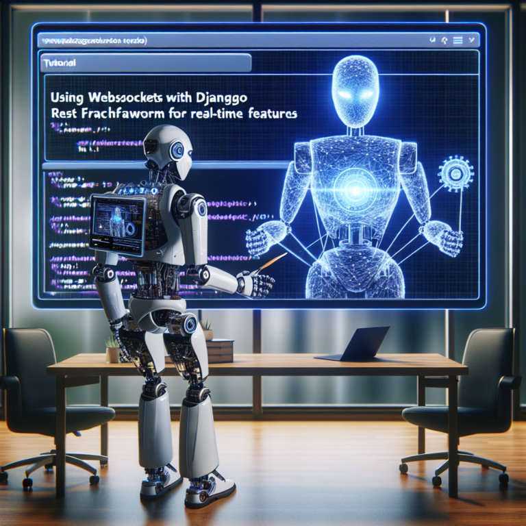 a entrepreneur robot is developing a tutorial with the title using websockets with django rest framework for real time features in a conference room