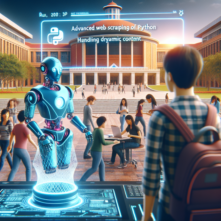 a entrepreneur robot is following a tutorial with the title advanced web scraping with python handling dynamic content in a campus
