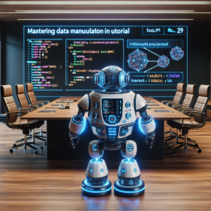 a explorer robot is developing a tutorial with the title mastering data manipulation in sql insert update and delete in a boardroom