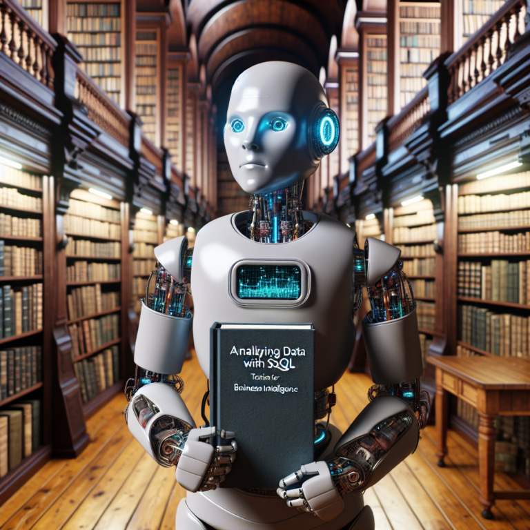 a explorer robot is publishing a tutorial with the title analyzing data with sql techniques for business intelligence in a library