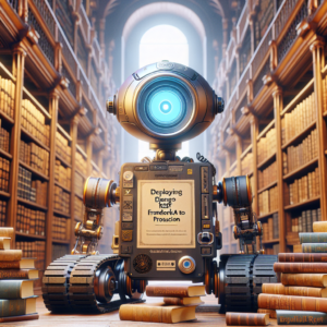 a explorer robot is publishing a tutorial with the title deploying django rest framework apis to production in a library