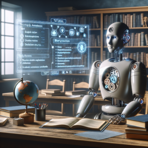 a professor robot is following a tutorial with the title securing sql databases best practices for database security in a study room