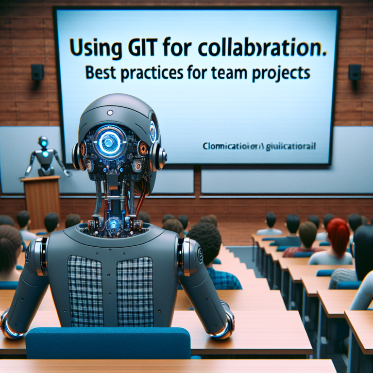 a professor robot is following a tutorial with the title using git for collaboration best practices for team projects in a class