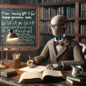a professor robot is writing a tutorial with the title fine tuning gpt 3 for language generation tasks in a office