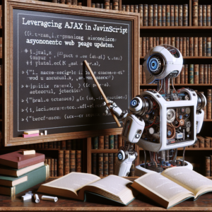 a professor robot is writing a tutorial with the title leveraging ajax in javascript for asynchronous web page updates in a library