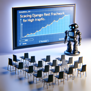 a student robot is teaching a tutorial with the title scaling django rest framework apis for high traffic in a class