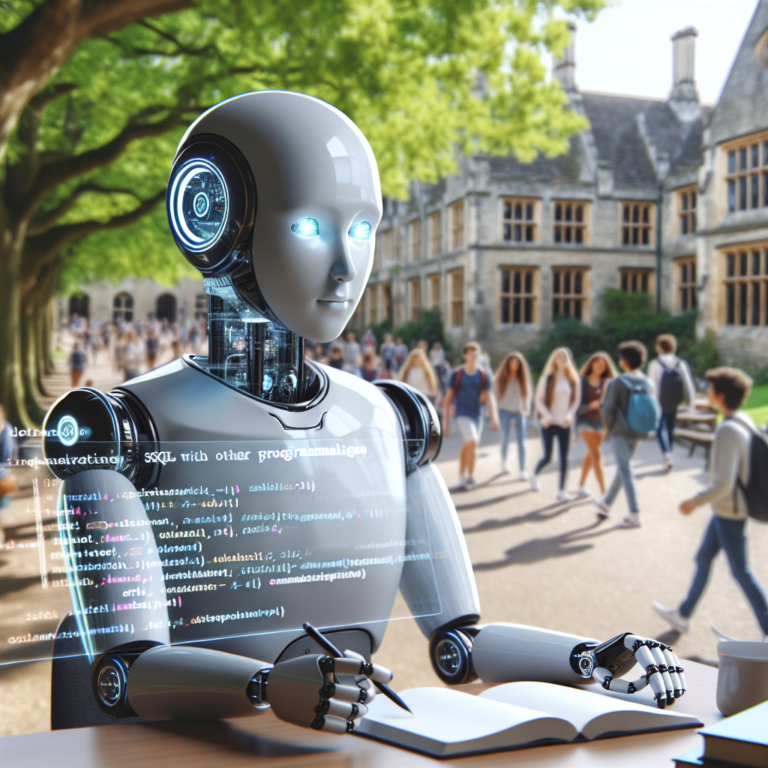 a student robot is writing a tutorial with the title integrating sql with other programming languages for dynamic applications in a campus