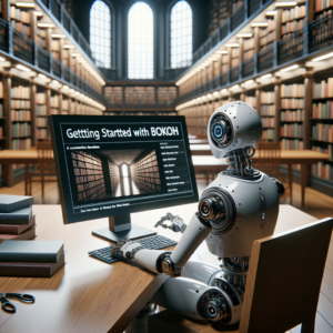 a engineer robot is designing a tutorial with the title: getting started with bokeh: a comprehensive guide for beginners in a library