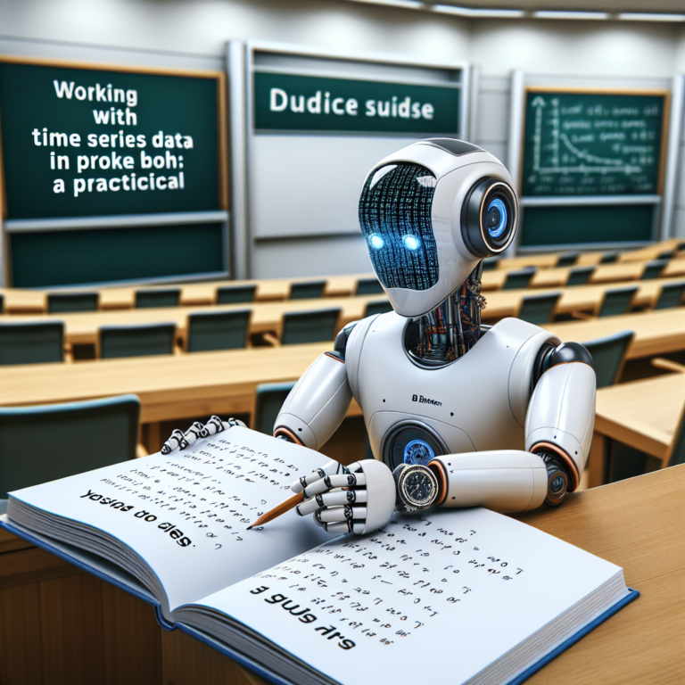 a engineer robot is writing a tutorial with the title: working with time series data in bokeh: a practical approach in a lecture hall